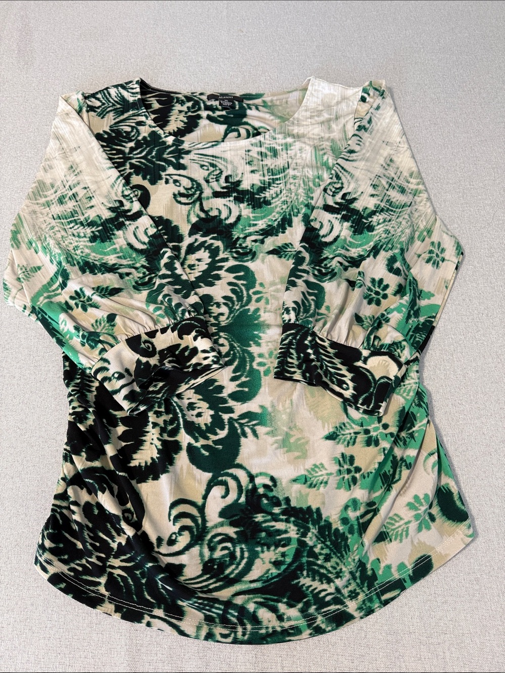 Alfani Green and Cream Floral Scoop Neck Long Sleeve Top SZXL - Picture 15 of 15